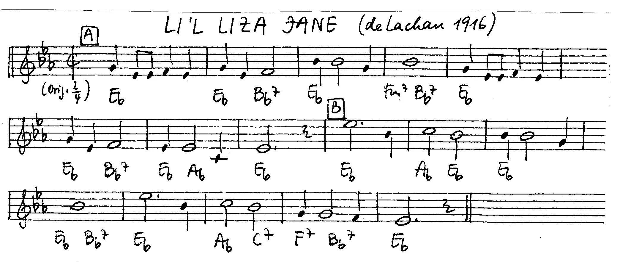 lil' liza jane free jazz leadsheet - Courtesy of the Jungle Jazz Band